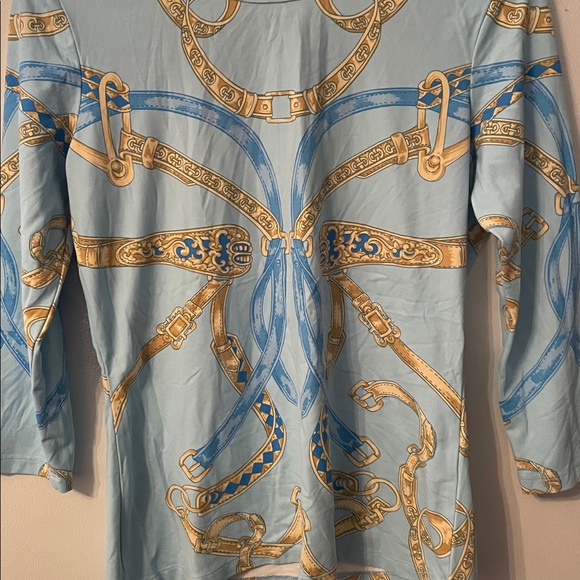 J. McLaughlin Small Light Blue and Gold 3/4 Sleeve Top - Picture 4 of 6
